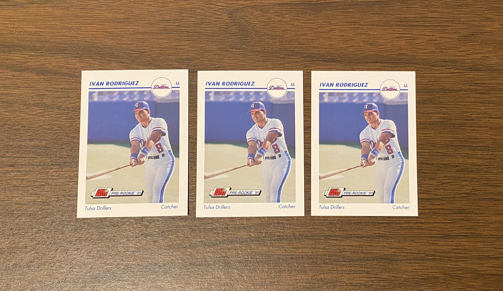 LOT OF 3 IVAN “PUDGE” RODRIGUEZ 1991 MINOR LEAGUE ROOKIE BASEBALL CARDS HOF x 3