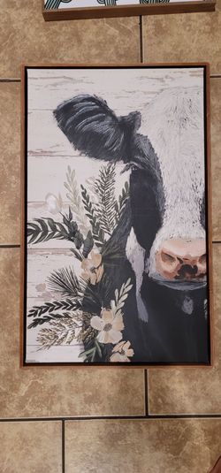 Framed Floral Cow Canvas Wall Art