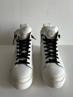 Diesel S-Nentish High Top White Lace Up Zip Cow Leather Men's Sneaker Size 9.5