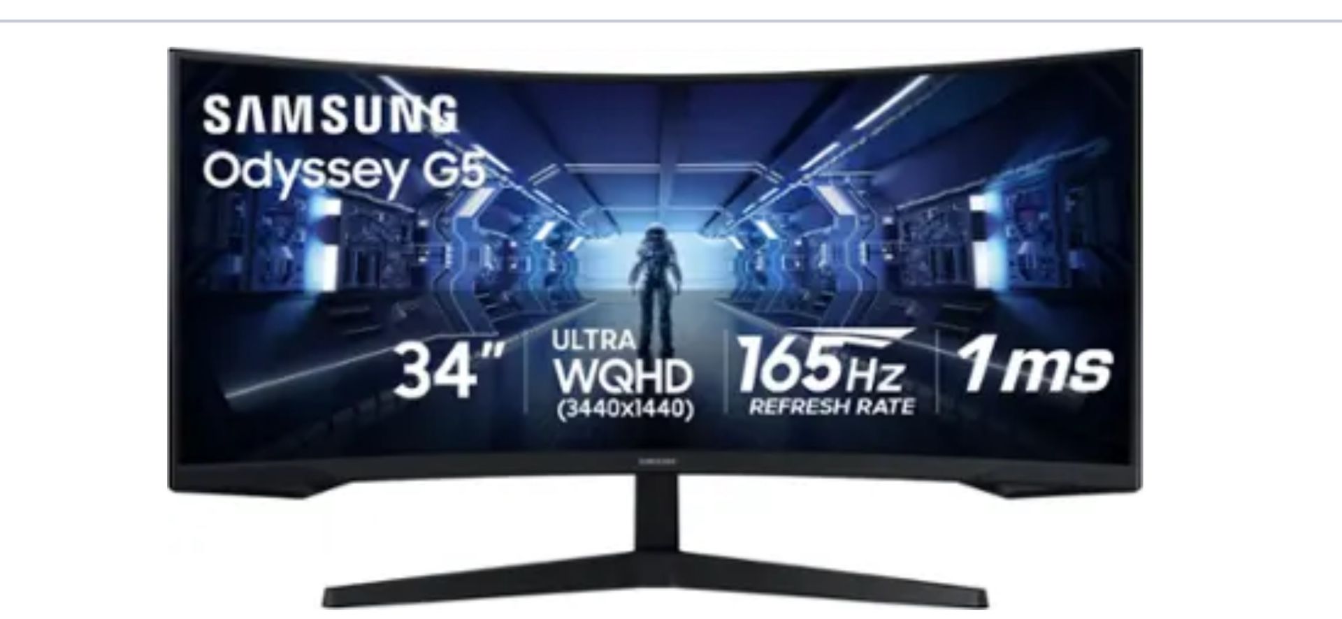 Samsung - 34” Odyssey G5 1000R Curved 1ms 165Hz QHD FreeSync Prem Gaming Monitor - Black