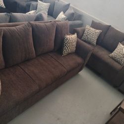 Brown Loveseat & Sofa