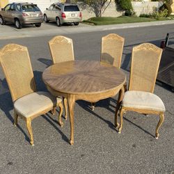 Stunning American of Martinsville dining set table and 6 chairs French vintage cane mid century 