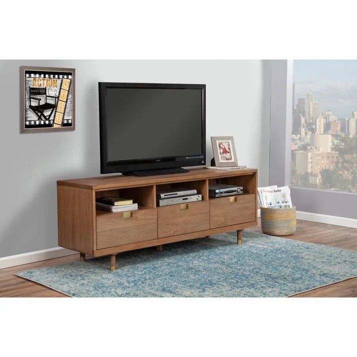 Alpine Furniture Easton Mahogany TV Stand – 64" Media Console in Beige Finish with Storage Drawers, Cable Cutouts, Fits 70" Flat Screen