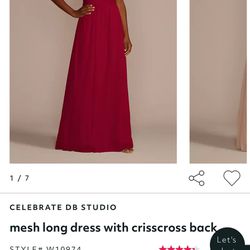 Mesh long dress with crisscross back (Red)