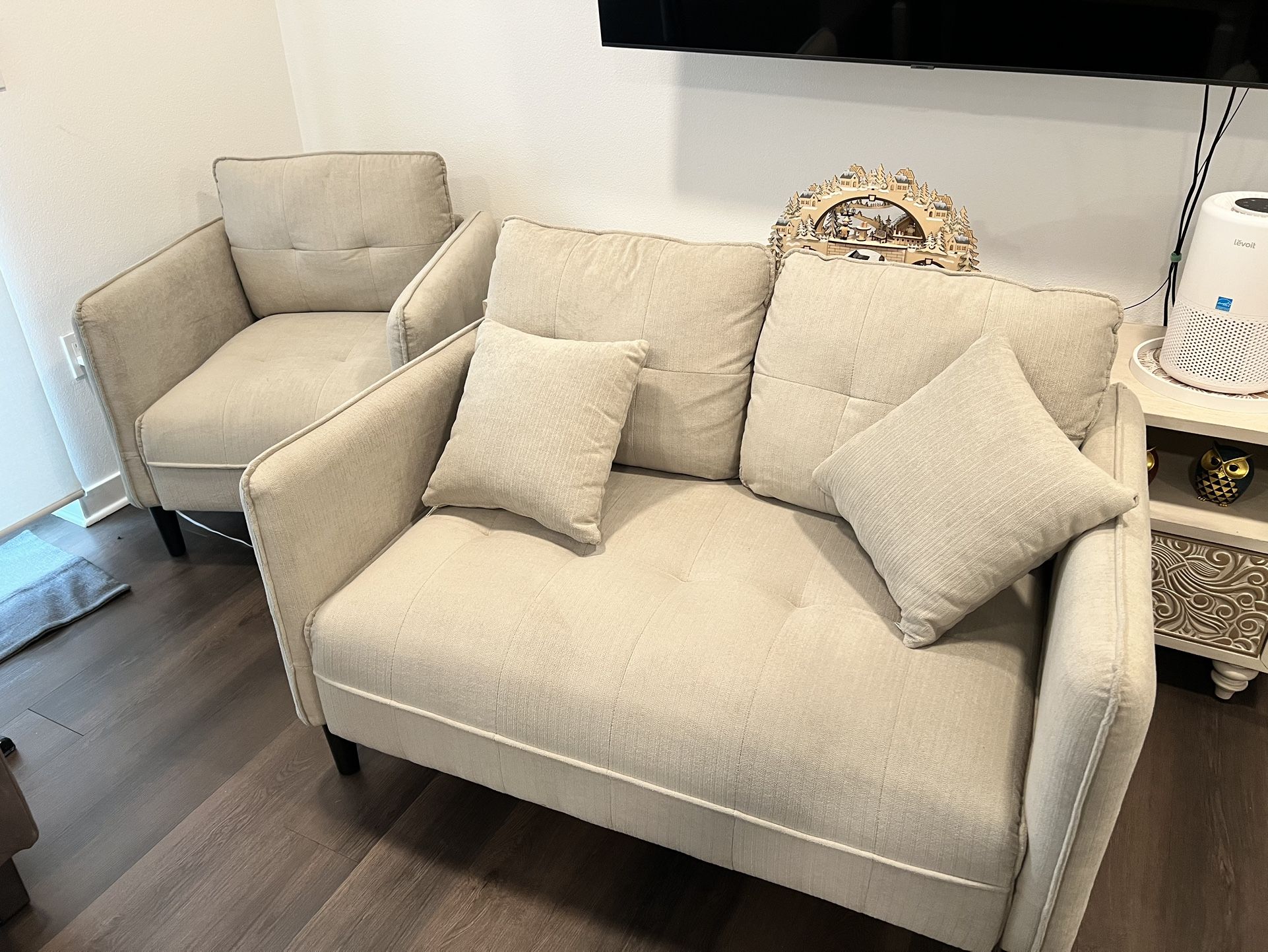 Loveseat and Chair Seating Set Upholstered Chenille Like New