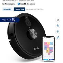 iHome AutoVac Nova S1 Robot Vacuum with LIDAR Navigation, 150 Min Runtime, 2700pa Suction