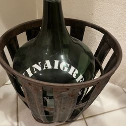 Vintage Wine Bottle In Metal Container