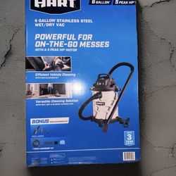 Hart 6 gallon 5 peak HP stainless steel wet/dry vacuum with bonus car cleaning kit, new
