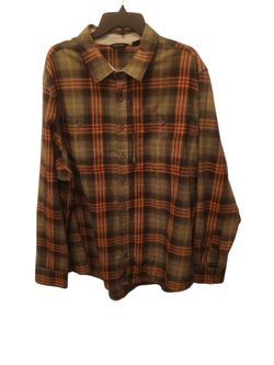 Jockey brand olive green and orange plaid flannel button up long-sleeve shirt size Men XXL