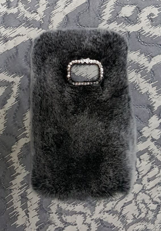 Fur/Rhinestone Samsung Galaxy S7 phone case blk/grey