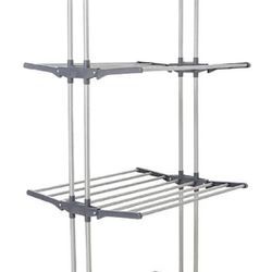 Clothes Drying Rack, 3-Tier Collapsible Rolling Dryer Clothes Hanger Adjustable Large Stainless Steel Garment Laundry Racks with Foldable Wings Indoor