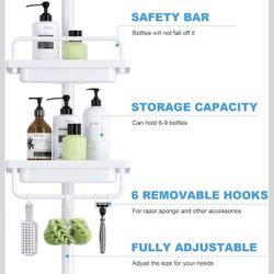 Rustproof Shower Caddy Corner for Bathroom, 4-Tier Tension Pole Stainless Steel Shower Organizer, 56 to 115 Inch Adjustable Bathtub Shower Shelf Stora