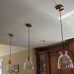 3 Gold And Glass Pendant Lights Nice!