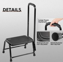 Step Stool with Handle for Adults and Seniors—Sturdy, with a 350-Pound Capacity. Attractive Black Step Stool for Seniors—Ideal for the Kitchen.
