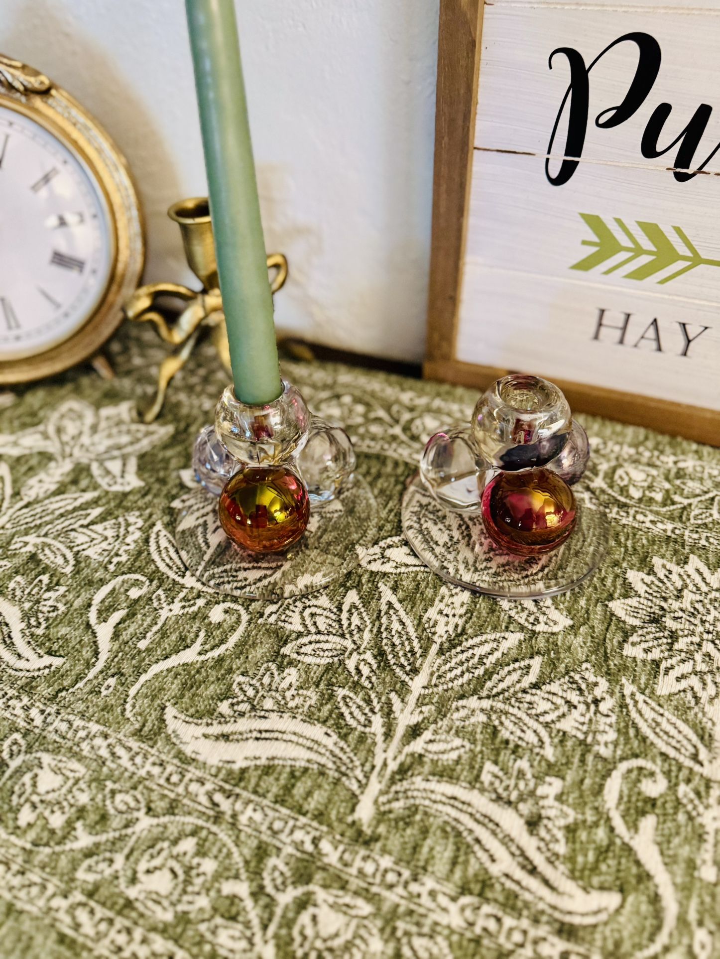 Vintage Glass Cannonball Styled Candle Holders