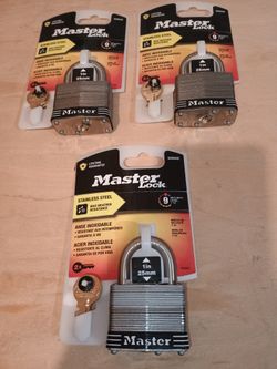 3 Brand New Matching Keys Master Padlocks