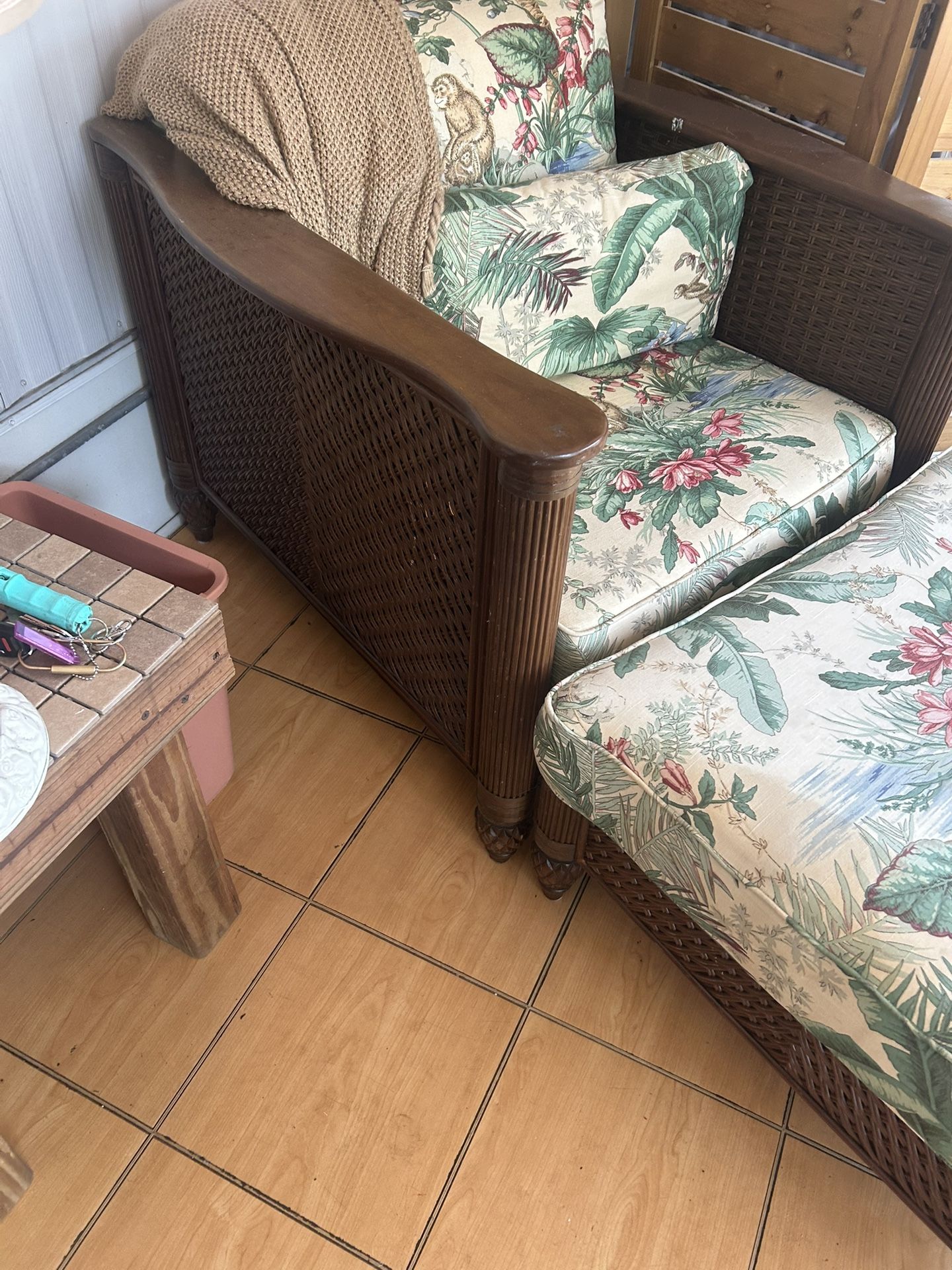 Furniture Real Wood. Couch, Two Chairs And Ottoman