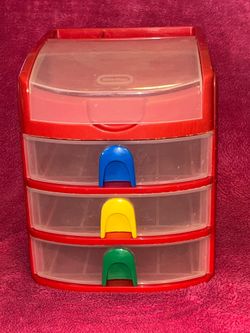 Vintage 2003 Little Tikes 8.5” x 7” x 8.5” Red 3 Drawer Flip Top Desk Top Organizer Like NEW!