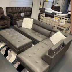 Ibiza Gray Leather Sectional Sofa W/Ottoman---$899---Fantastic Deal!!!---Delivery And Setup Available!!!