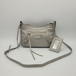 Balenciaga Classic Metallic Edge Mini Crossbody in Silver Leather