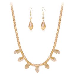 Brand new Glass Bead Necklace Earrings for Women 16K Gold Plated Dainty Crystal Beads Collar Necklace Dangle Earrings Costume Jewelry Set