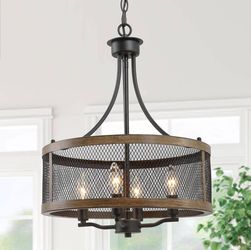 16" 4-Light Modern Farmhouse Black Pendant Adjustable Chandelier Living Room Dining Room