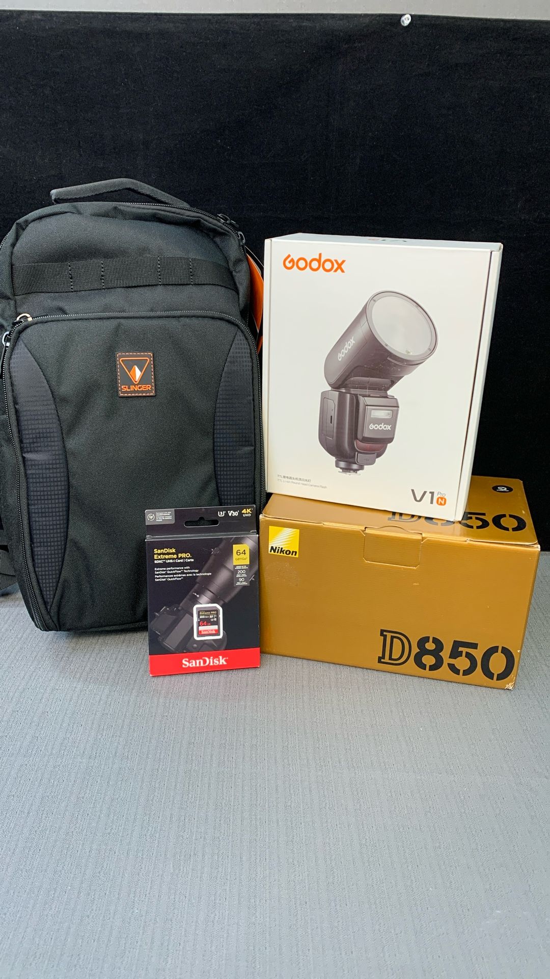 Nikon D850 DSLR With Godox V1 Pro, Godox X3 Tiger , Camera Bag and SD Card