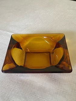 Vintage mid-century amber glass square ashtray by Anchor Hocking.