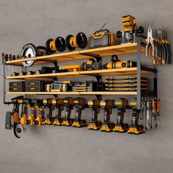 48" Large Power Tools Organizer Wall Mount,12 Drill Holder for Garage, Workshop（BLACK/YELLOW)