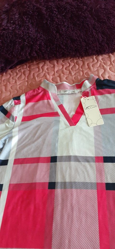 Jersey Notch Neck Tunic Roll Sleeves