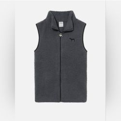 Victoria's Secret PINK Sherpa Full Zip Front Closure Vest Gray Women Size Medium