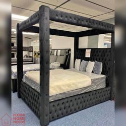 Black Color King & Queen Canopy Bed Frame