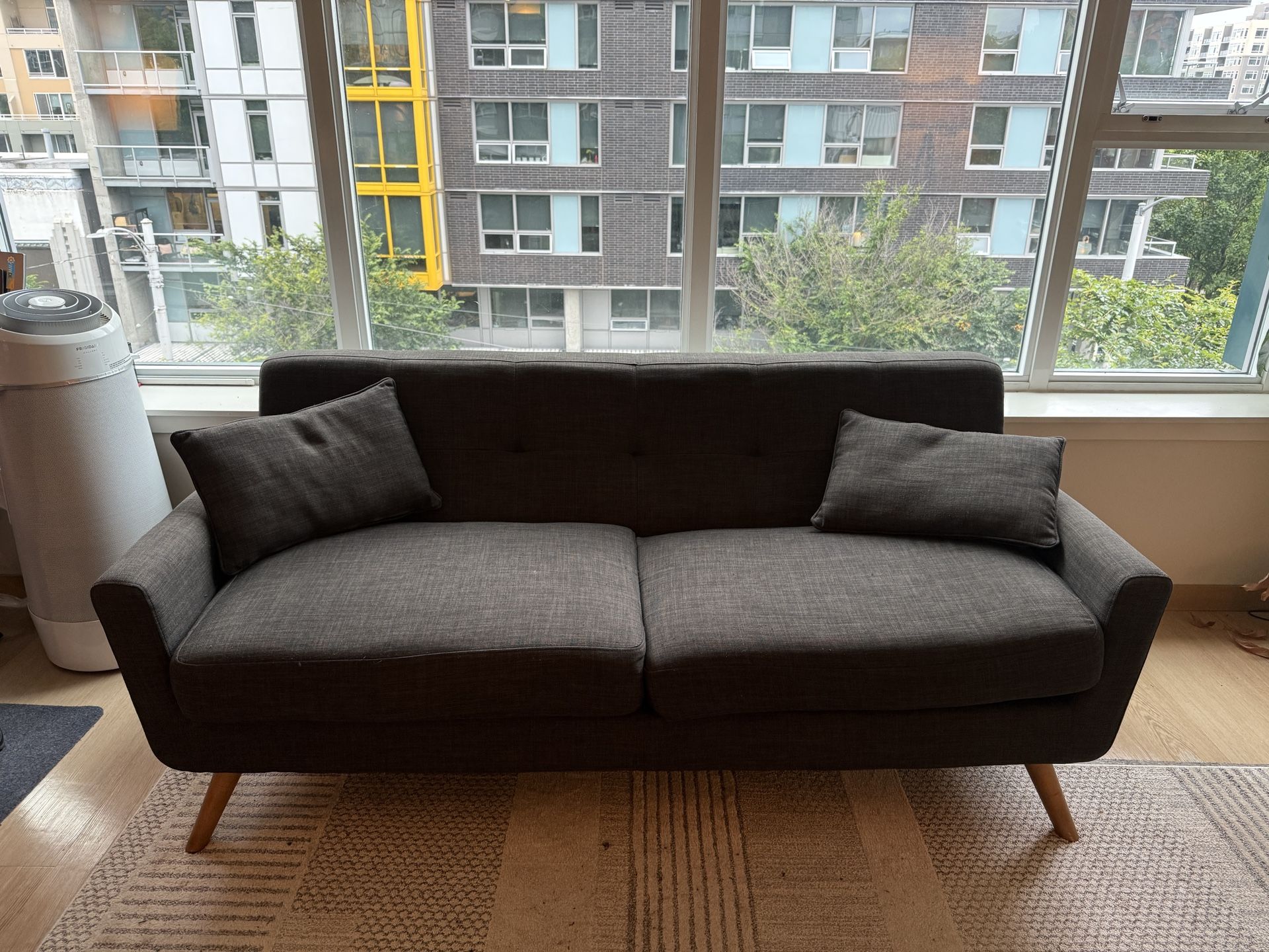 Grey Upholstered Mid century Couch