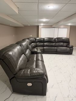 Large Gray Leather Reclining Sectional Sofa