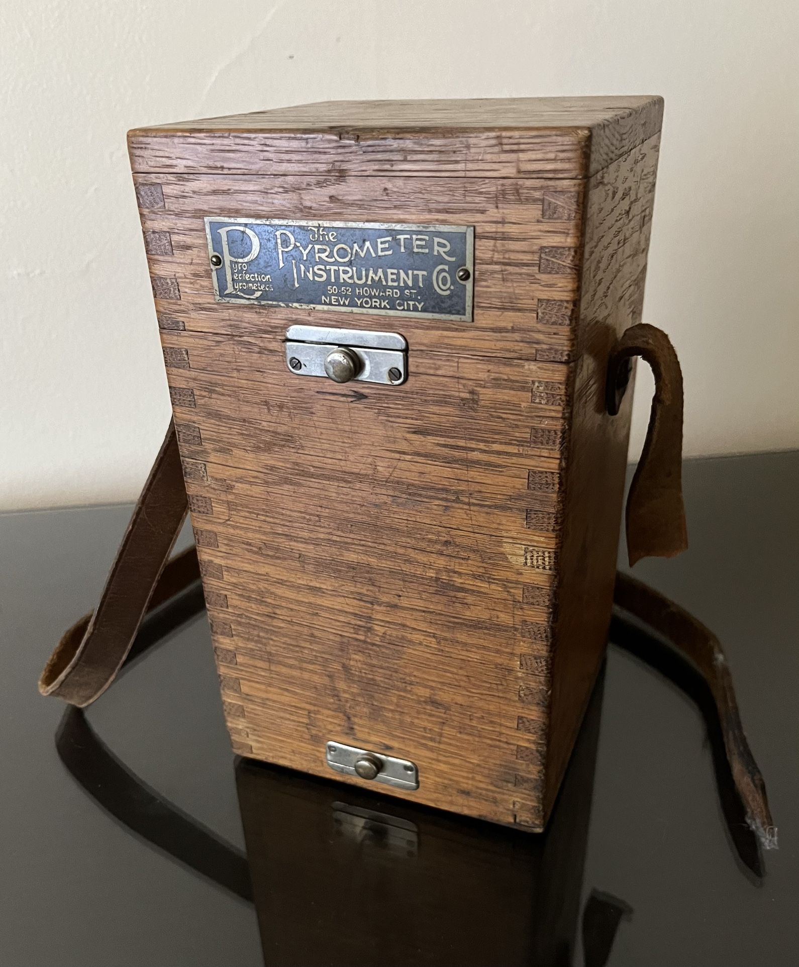 Antique Solid Oak Pyrometer Instrument