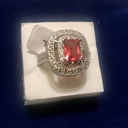 Victorian Style Created Coral Crystal Marcasite Filigree Ring *See My Other 800 Items *