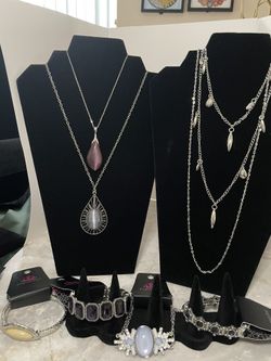 Paparazzi Moonstone Jewelry Set. 3 Necklaces, 4 Bracelets, And 3 Dangle Earrings