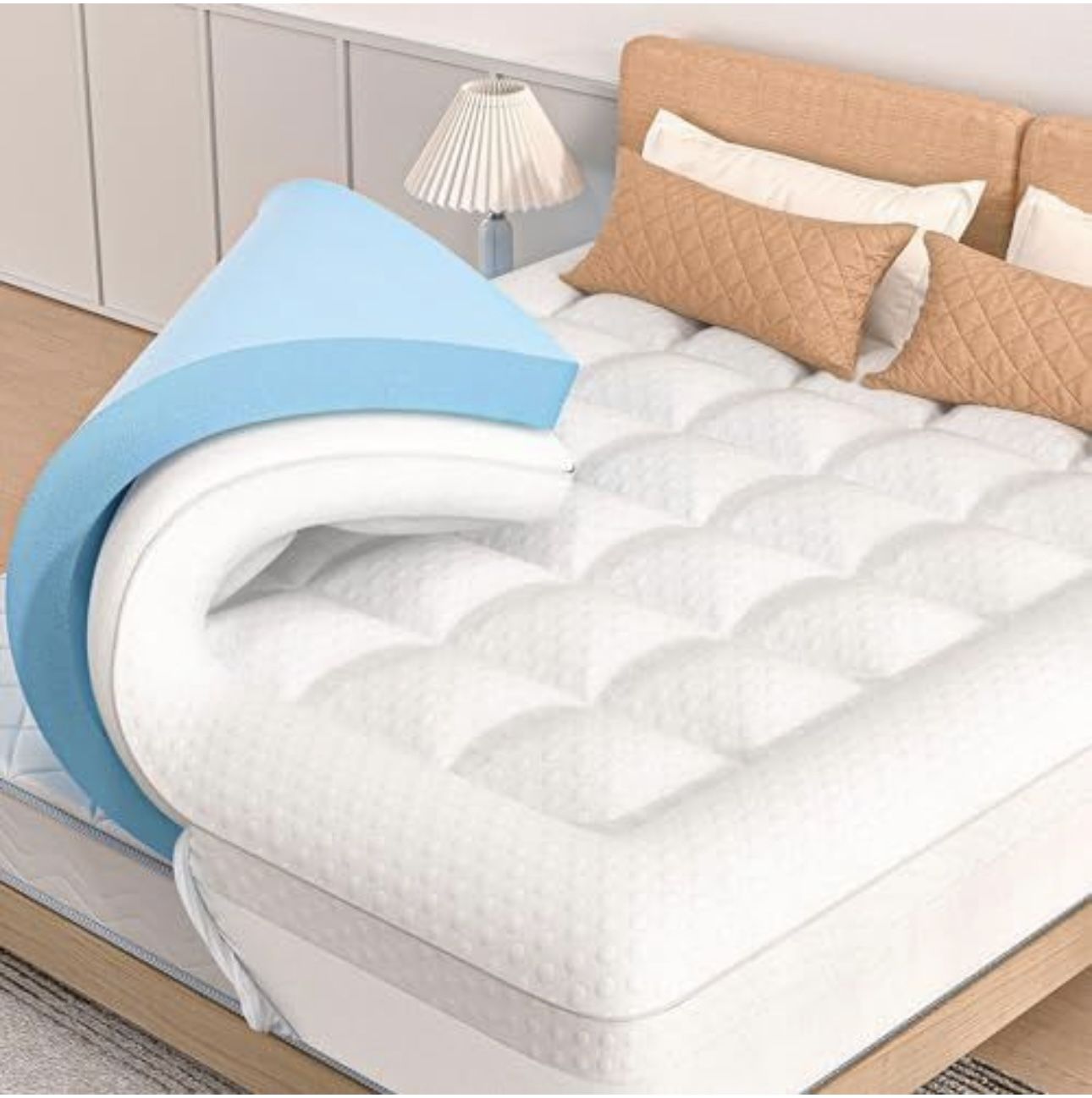 Mattress Topper King Size, 3 Inch King Mattress Topper Dual Layer, 1 Inch Pillow Topper and 2 Inch Cooling Gel Memory Foam Mattress Topper
