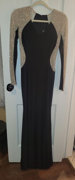 XSCAPE Georgia Beaded Sleeve Stretch Knit Gown