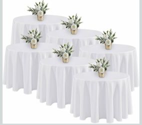 Fitable 6 Pack White Round Tablecloths - 120 Inches in Diameter - Stain Resistant and Washable Table Clothes