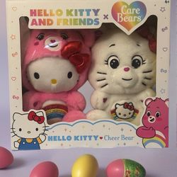 Care Bears Hello Kitty Loves Cheer Bear 10" Collectible Plush 2-Pack - Soft, Huggable Material!