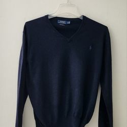 Polo Ralph Lauren V-neck Classic Fit Pima Cotton Knit Cardigan Sweater Size: L Color: Navy Blue 