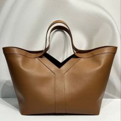 Luxury Saint Laurent Brown Leather Shopper Tote