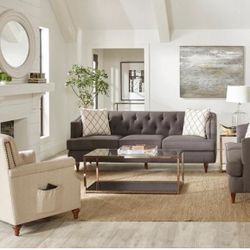 3-Piece Tufted Upholstered Living Room Set Grey And Brown - $1,619