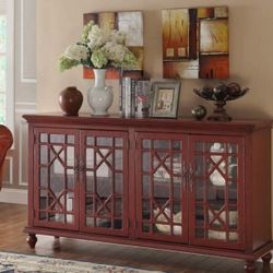 Treasure Trove Esnon Texture Red Four Door Credenza (Free Delivery If Needed)