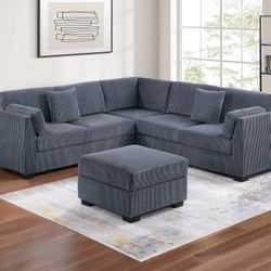 99x99 GREY CORDUROY SECTIONAL WITH OTTOMAN 
