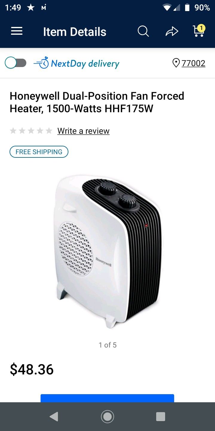 neywell Dual-Position Fan Forced Heater, 1500-Watts HHF175W