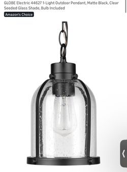 GLOBE Electric 44627 1-Light Outdoor Pendant, Matte Black, Clear Seeded Glass Shade, Bulb Included