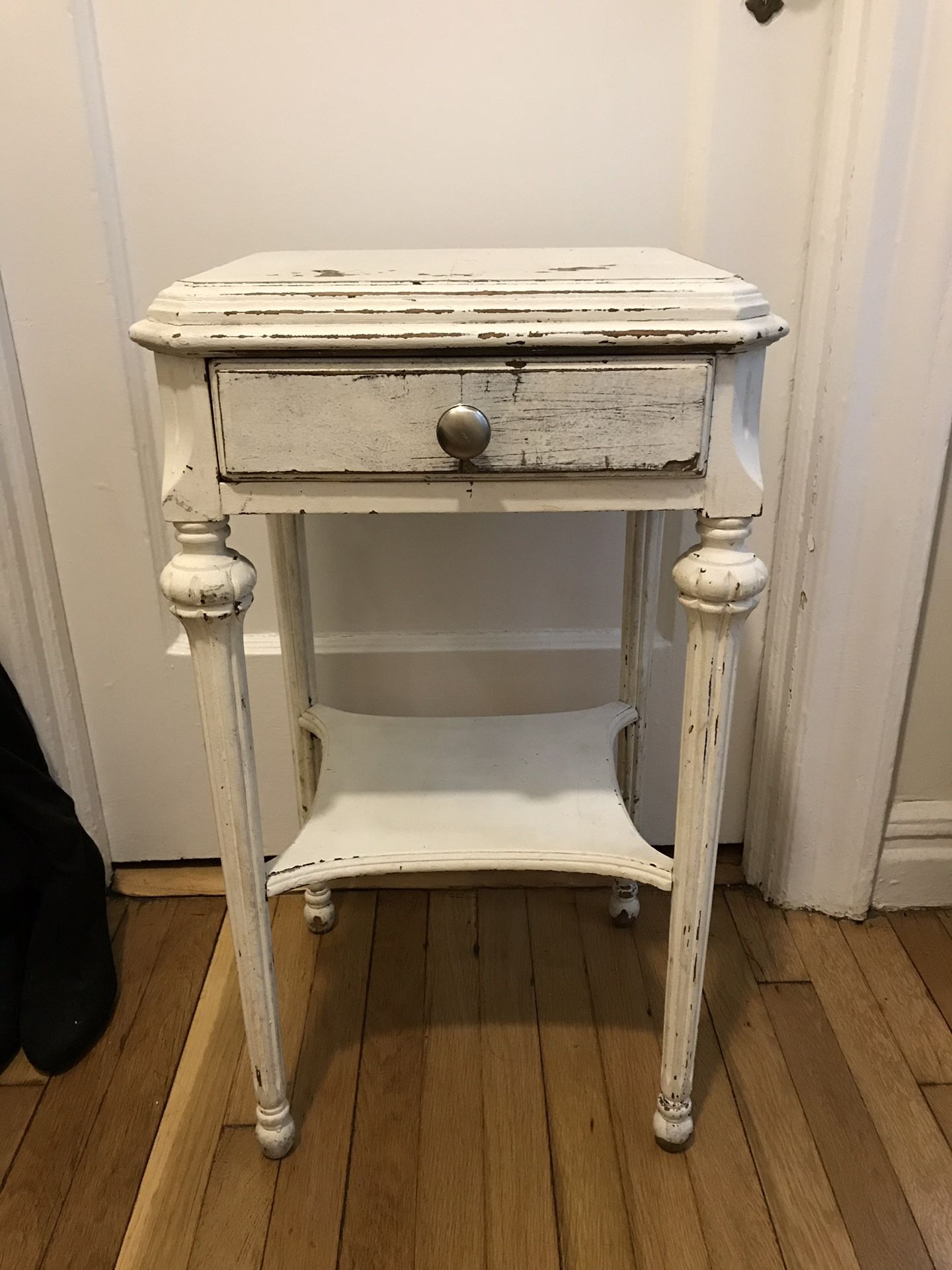 Shabby chic distressed white side table