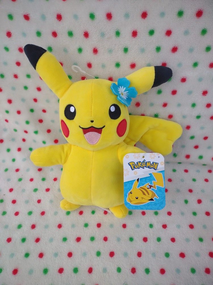 Nintendo Pokemon Pikachu 8" Blue Flower Aloha Plush NWT